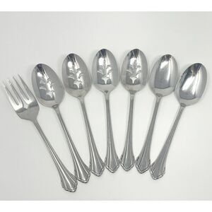 Oneida Community Stainless CLARETTE 8.25" Serving Slotted Spoons Fork Set Of 7